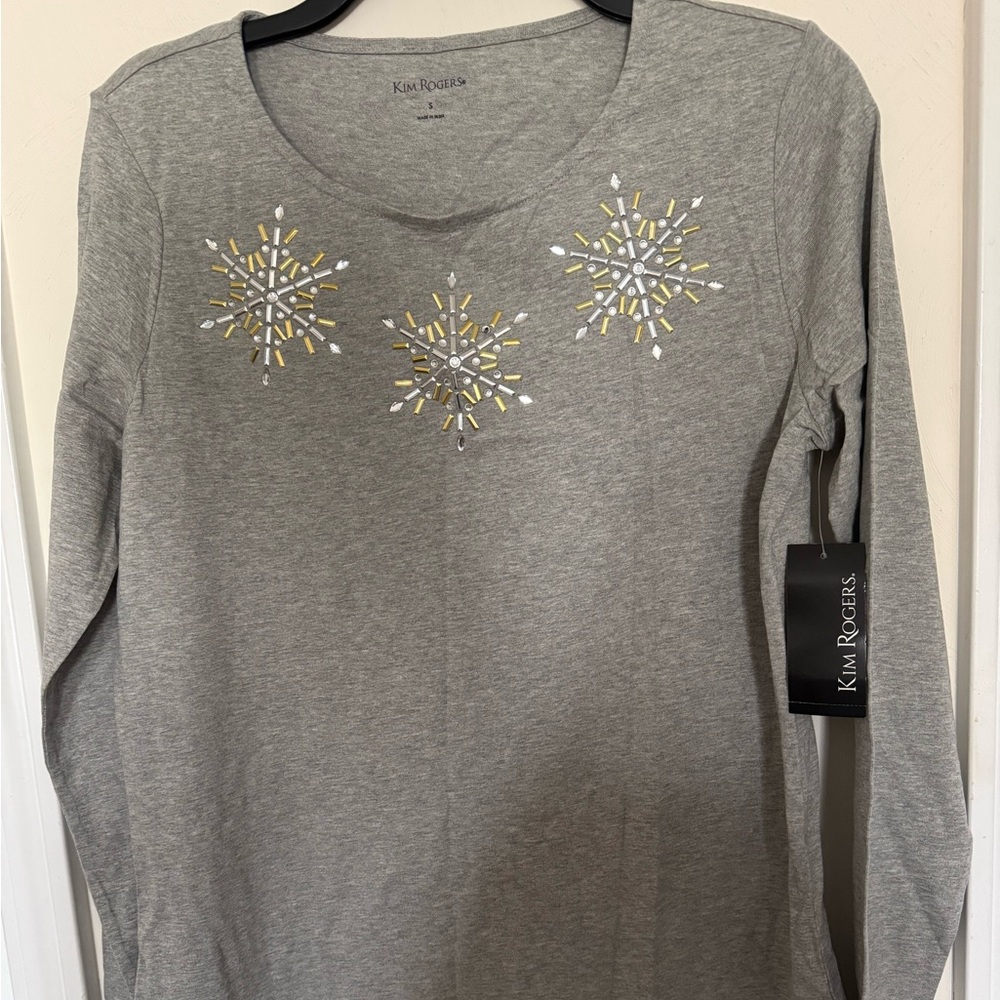 Kim Rogers Gray Top with Snowflake Accents